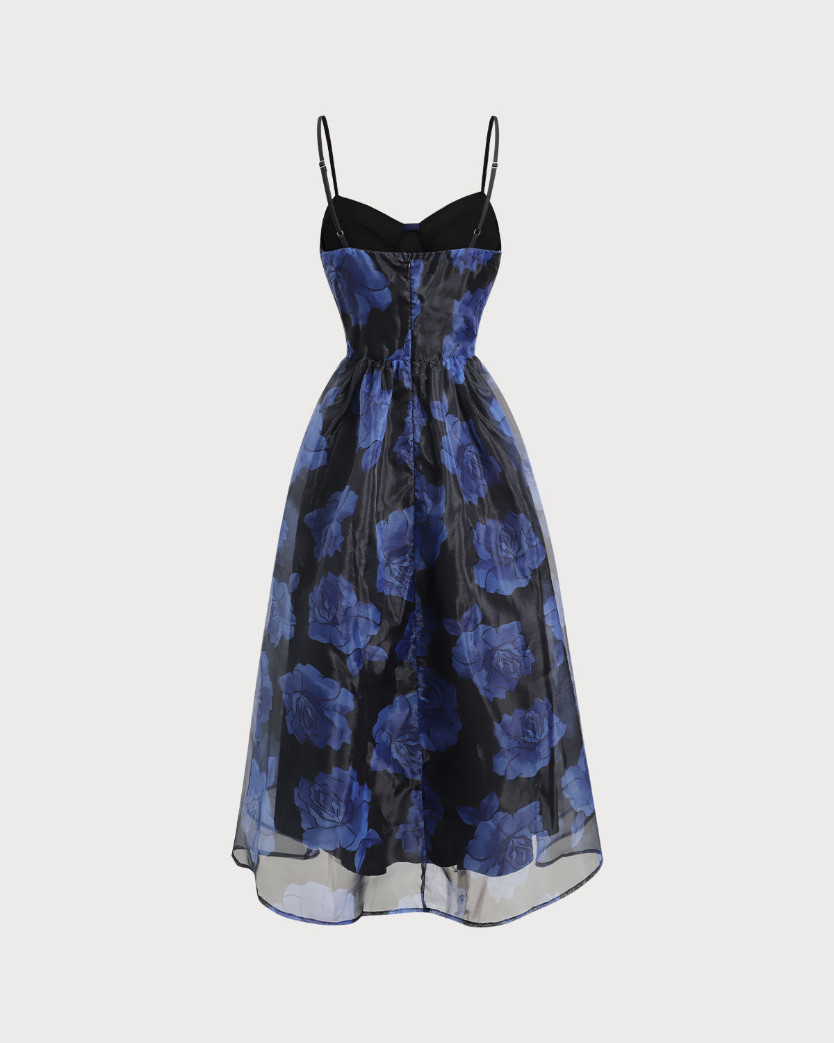 Belltoile™ Lacivert Çiçek Kalp Yaka Slip Midi Elbise