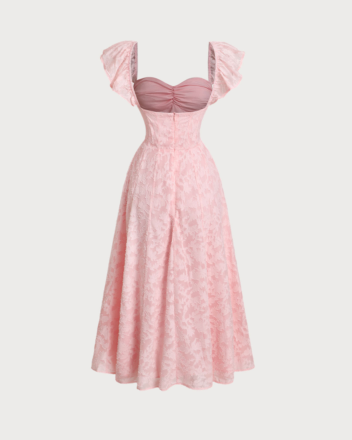 Belltoile Pembe Jakarlı Dantelli Kare Yaka Midi Elbise