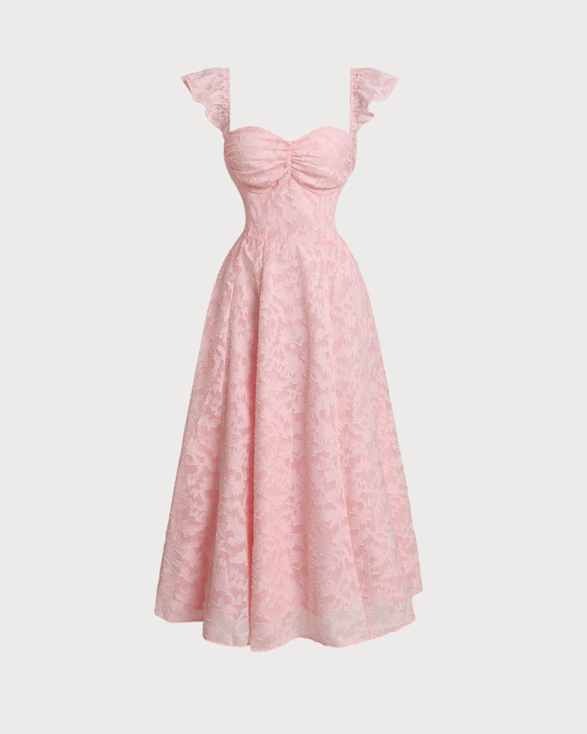 Belltoile Pembe Jakarlı Dantelli Kare Yaka Midi Elbise