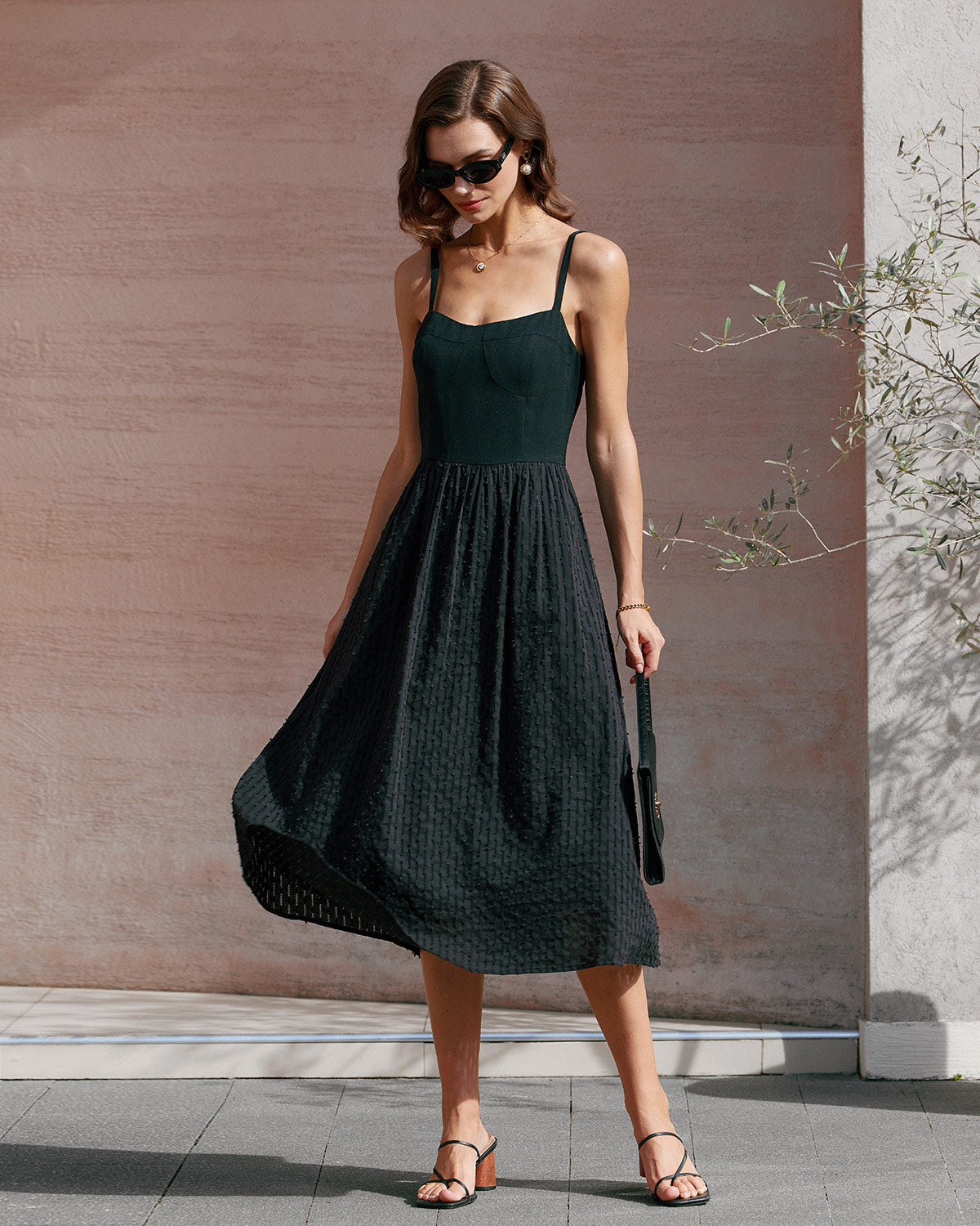 Belltoile Siyah Kalp Yaka Slip Midi Elbise