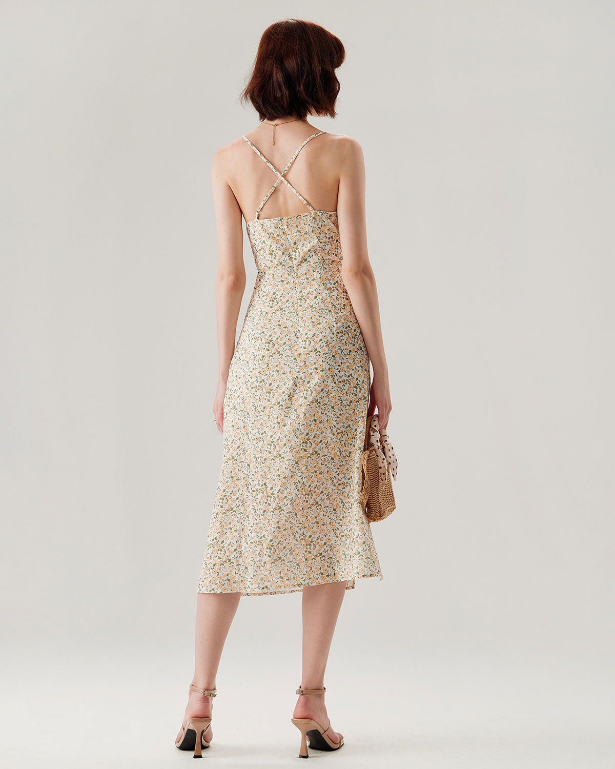 Belltoile™ Sarı Çiçekli Dantelli Slip Midi Elbise