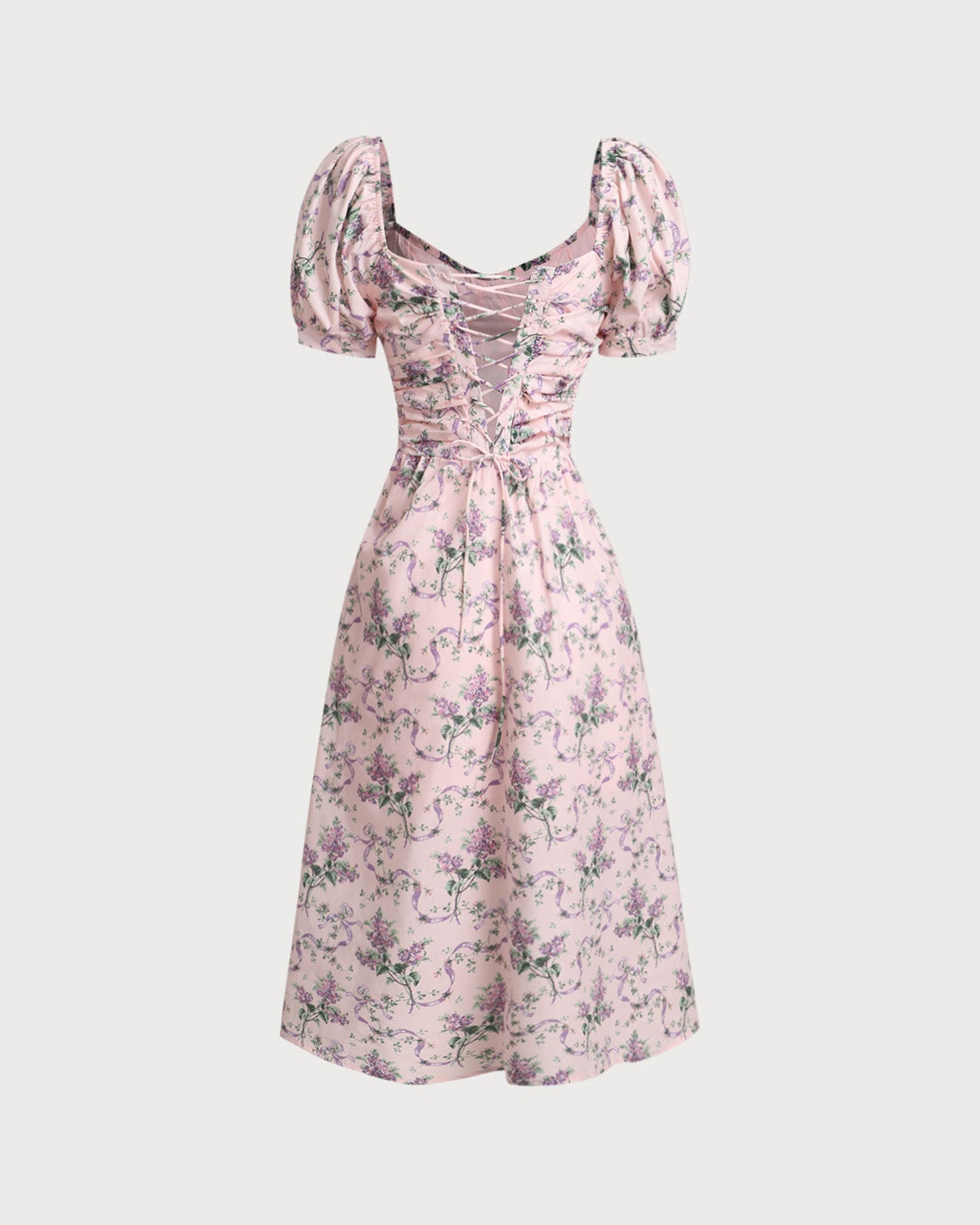 Belltoile Pembe Çiçekli Kalp Yaka Midi Elbise