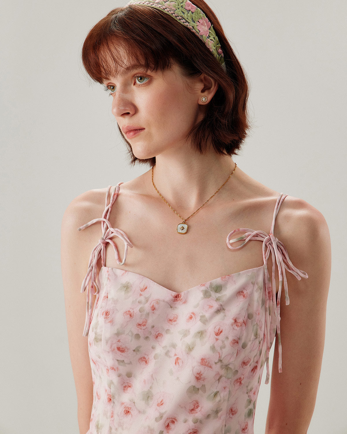 Belltoile™ Pembe Çiçekli Büzgülü Slip Midi Elbise