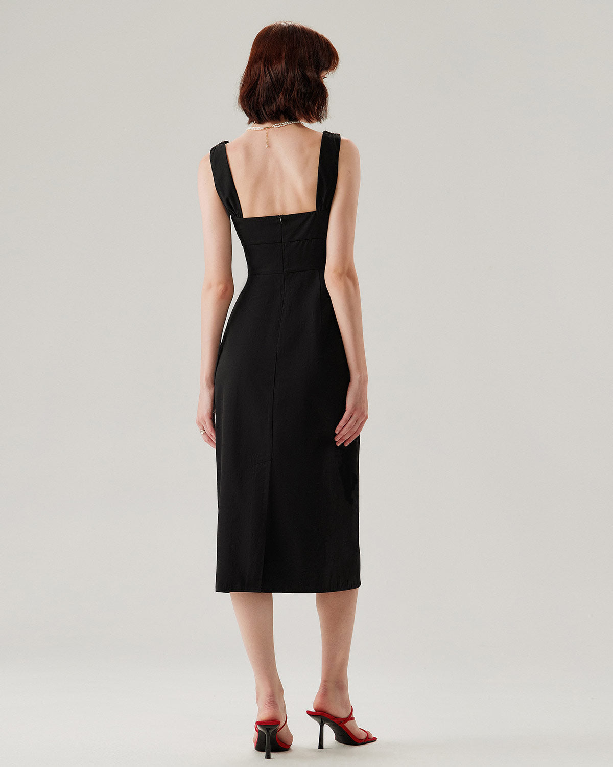Belltoile™ Siyah Fırfırlı Dantelli Slip Midi Elbise