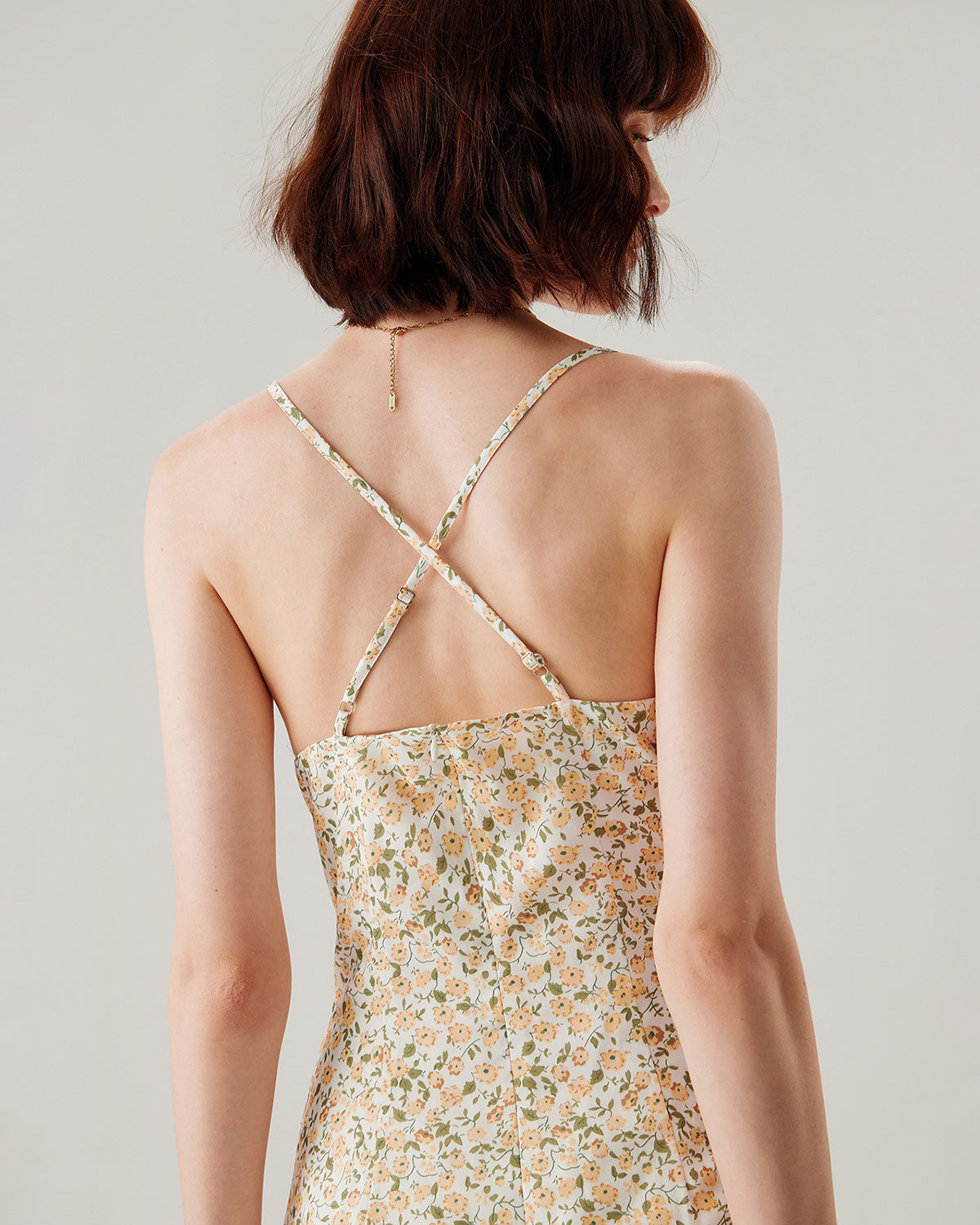 Belltoile™ Sarı Çiçekli Dantelli Slip Midi Elbise