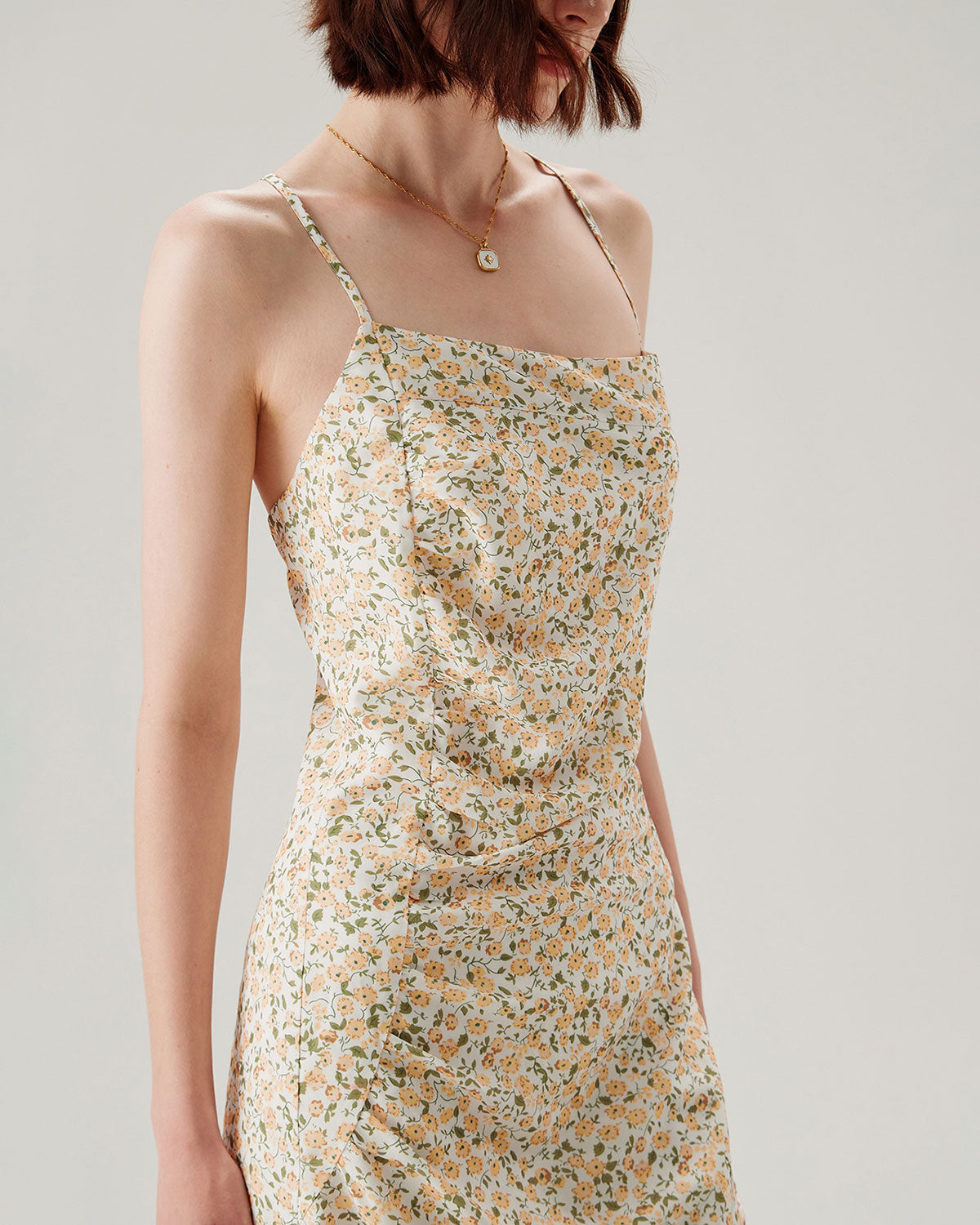Belltoile™ Sarı Çiçekli Dantelli Slip Midi Elbise