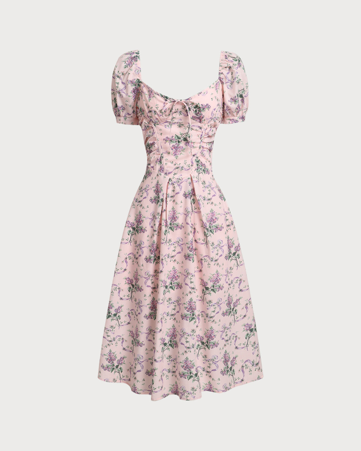 Belltoile Pembe Çiçekli Kalp Yaka Midi Elbise