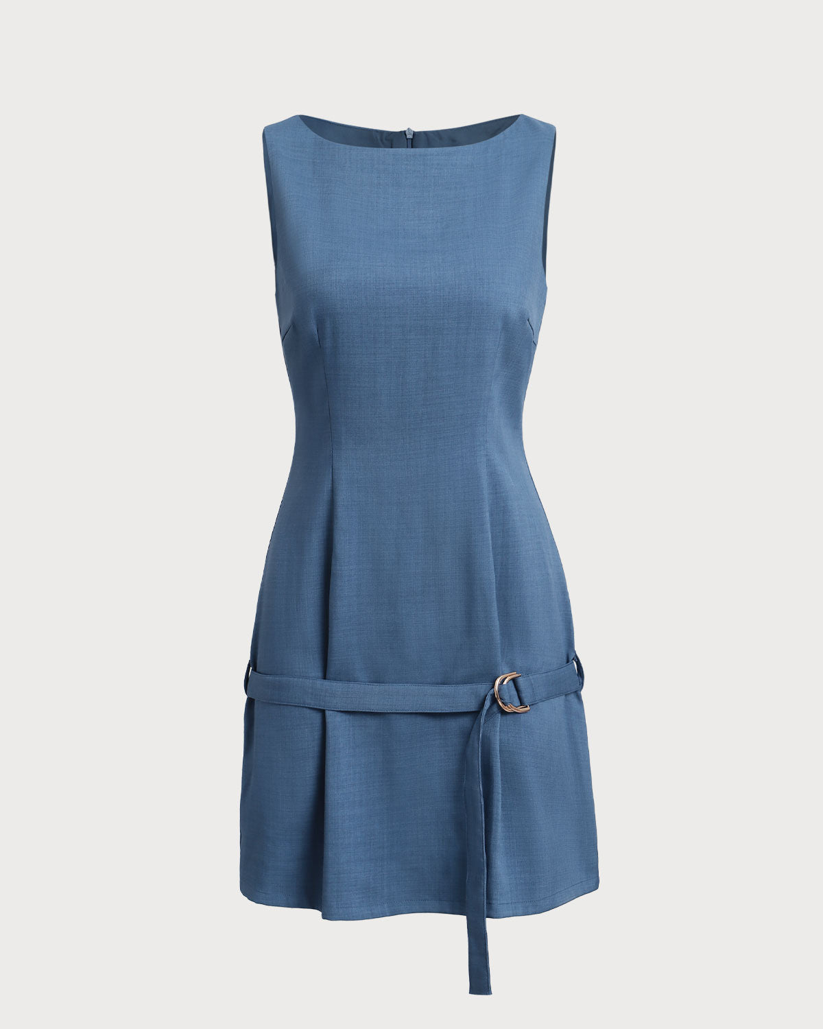 Belltoile™ Mavi Kayık Yaka Kemerli Mini Elbise