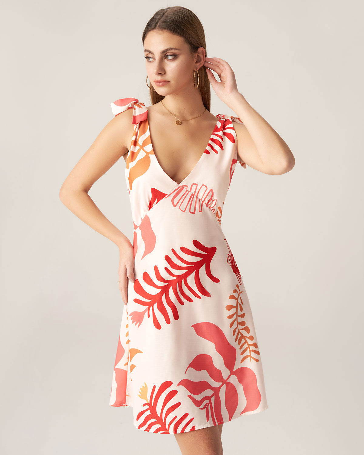 Belltoile™ Bettydress-Kırmızı Çiçekli Kravat Askılı Mini Elbise