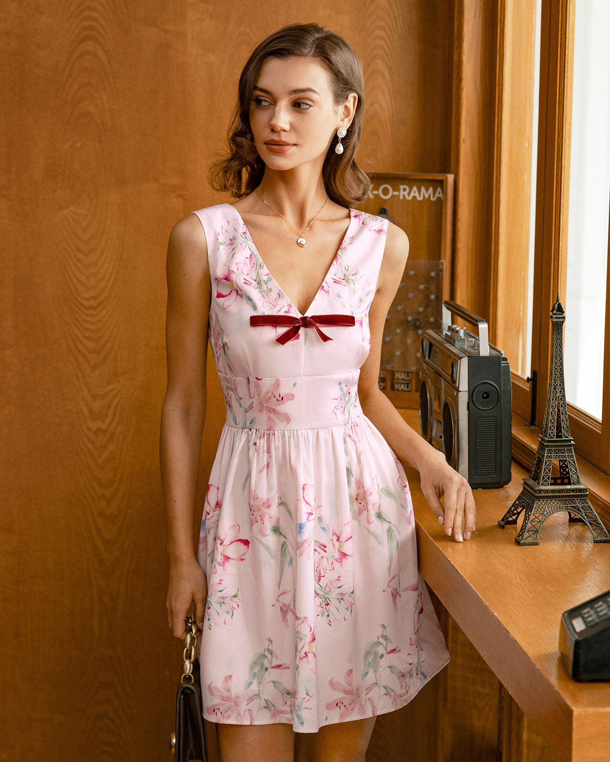 Belltoile™ Pembe Çiçekli İlmek Kolsuz Mini Elbise