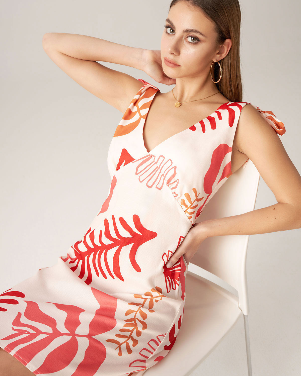 Belltoile™ Bettydress-Kırmızı Çiçekli Kravat Askılı Mini Elbise