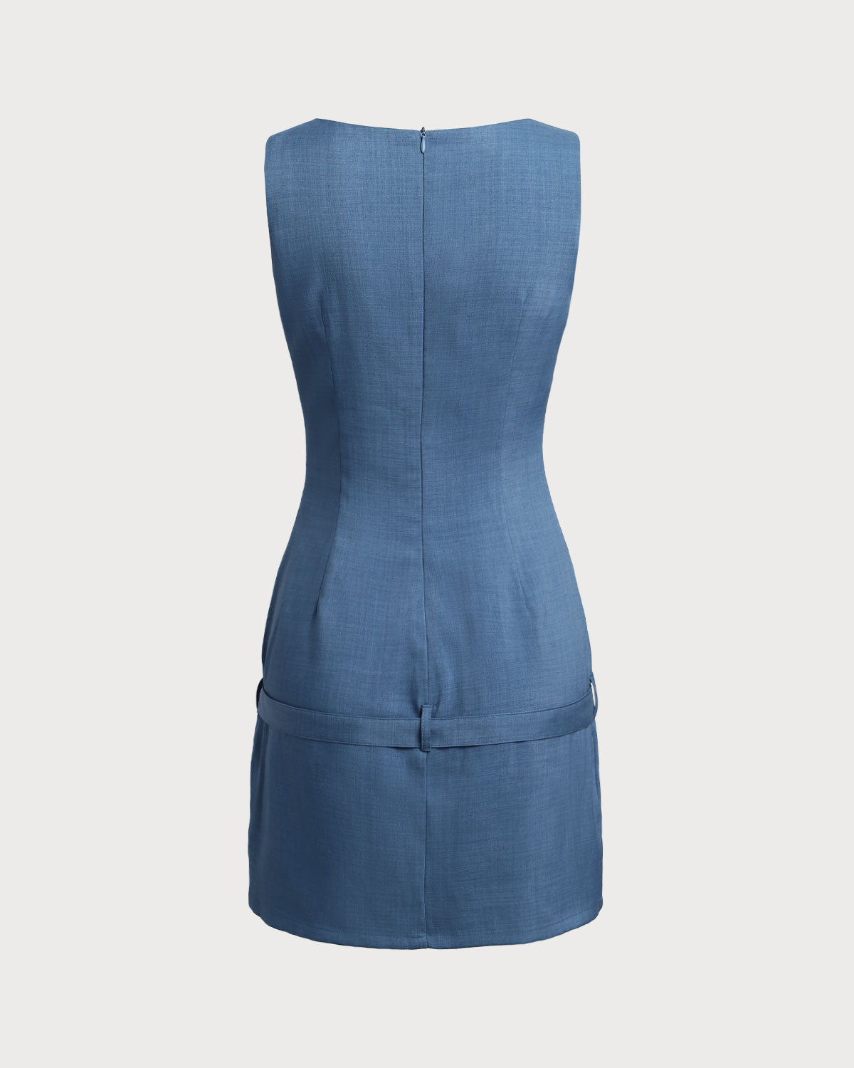Belltoile™ Mavi Kayık Yaka Kemerli Mini Elbise