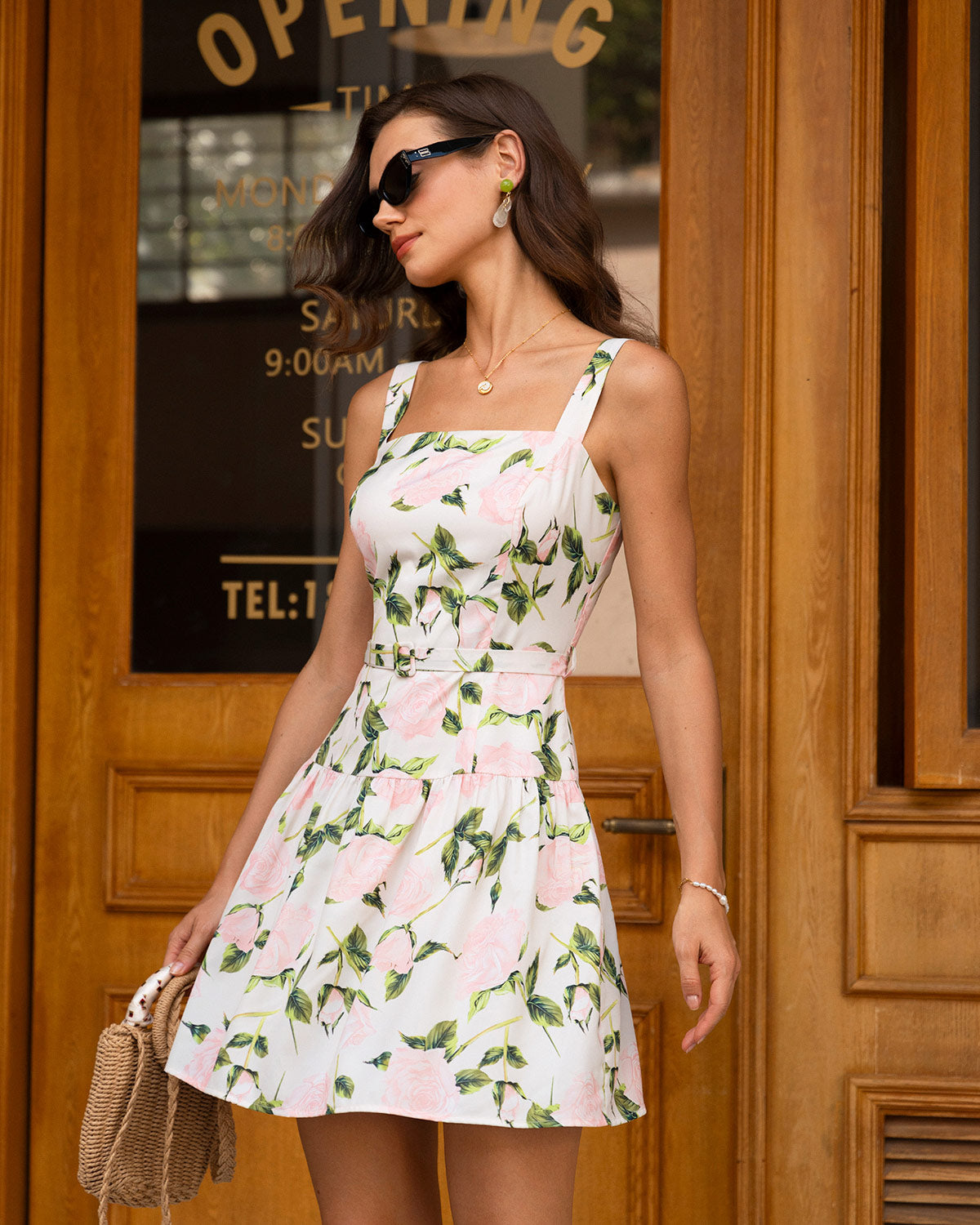 Belltoile Pembe Çiçekli Dantelli Kuşaklı Slip Mini Elbise