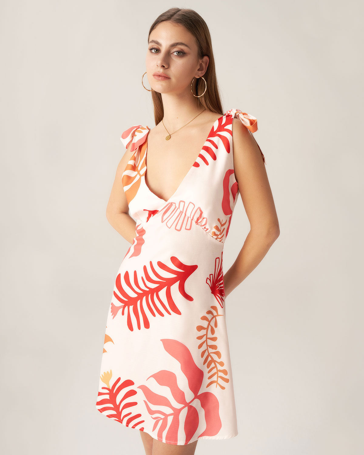 Belltoile™ Bettydress-Kırmızı Çiçekli Kravat Askılı Mini Elbise