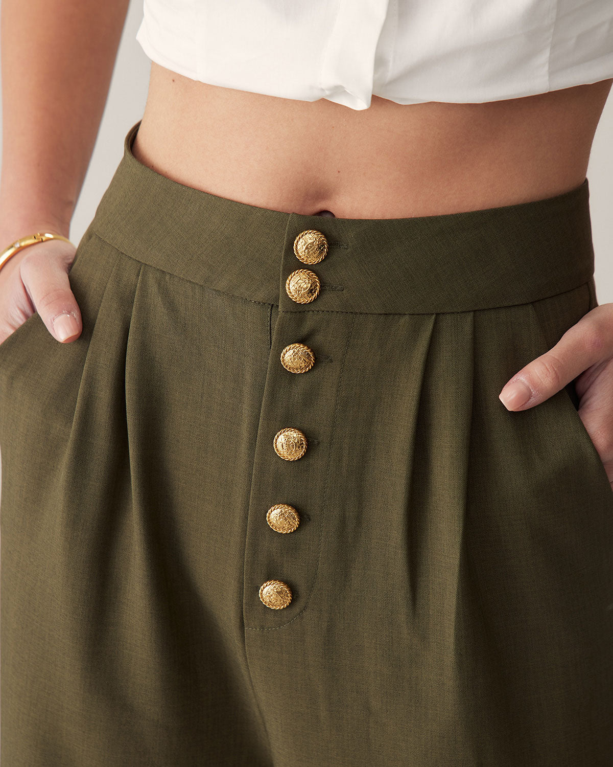 Belltoile™ Yeşil Yüksek Bel Düz Bol Paça Pantolon
