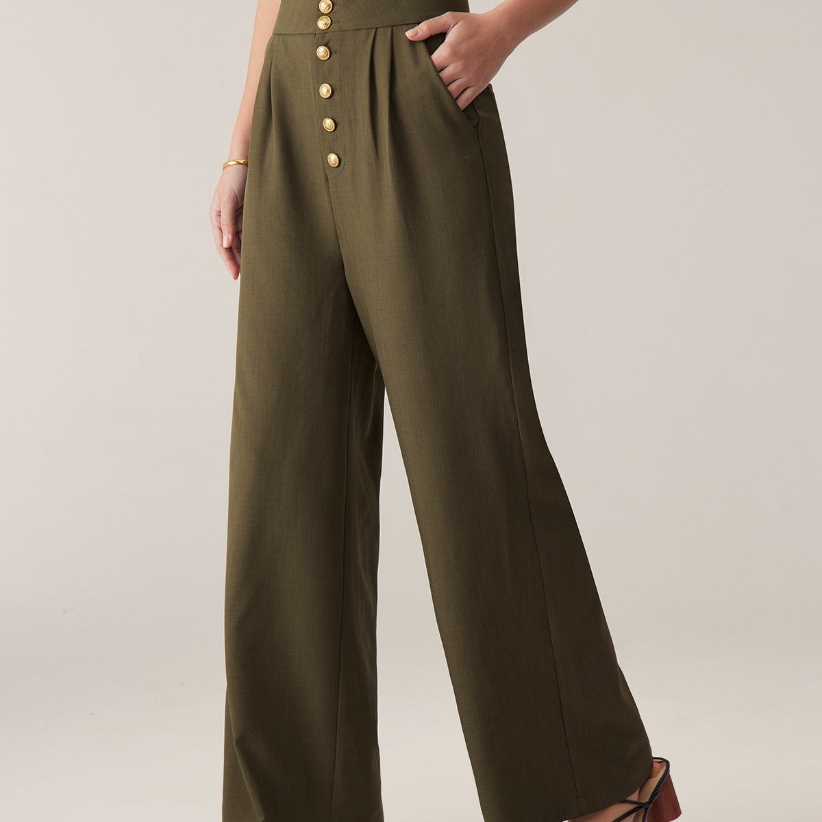 Belltoile™ Yeşil Yüksek Bel Düz Bol Paça Pantolon