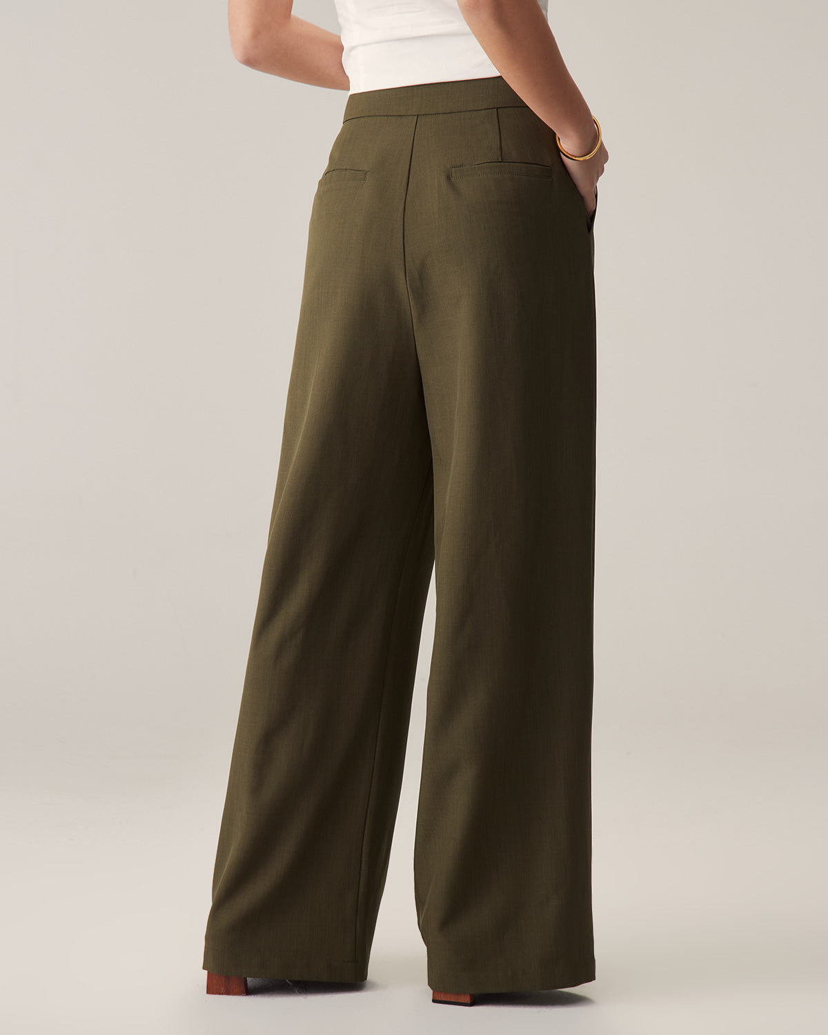 Belltoile™ Yeşil Yüksek Bel Düz Bol Paça Pantolon