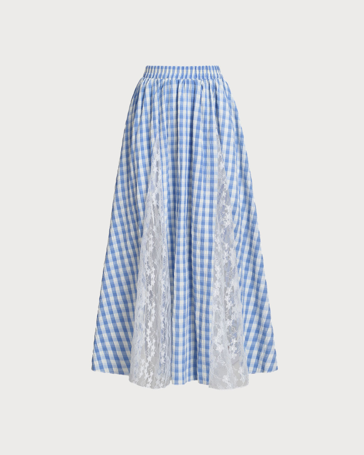 Belltoile™ Mavi Ekose Beli Lastikli Midi Etek