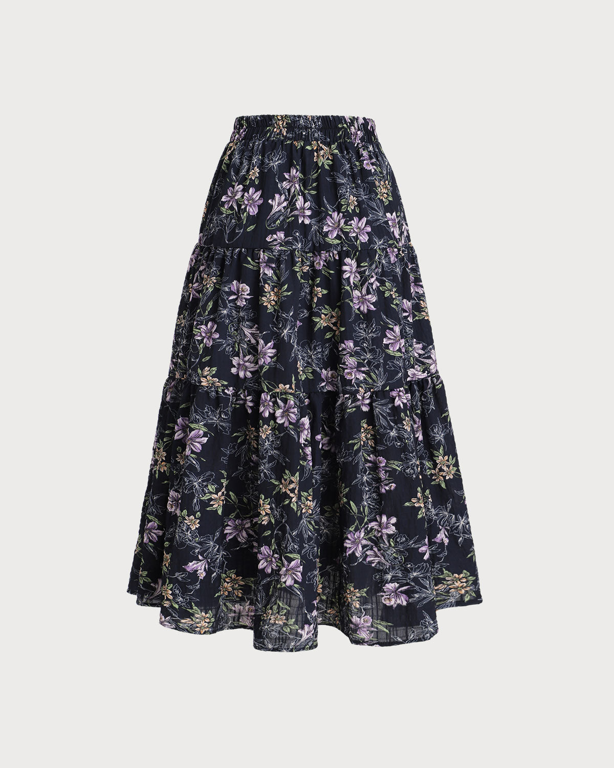 Belltoile™ Siyah Çiçekli Beli Lastikli Midi Etek