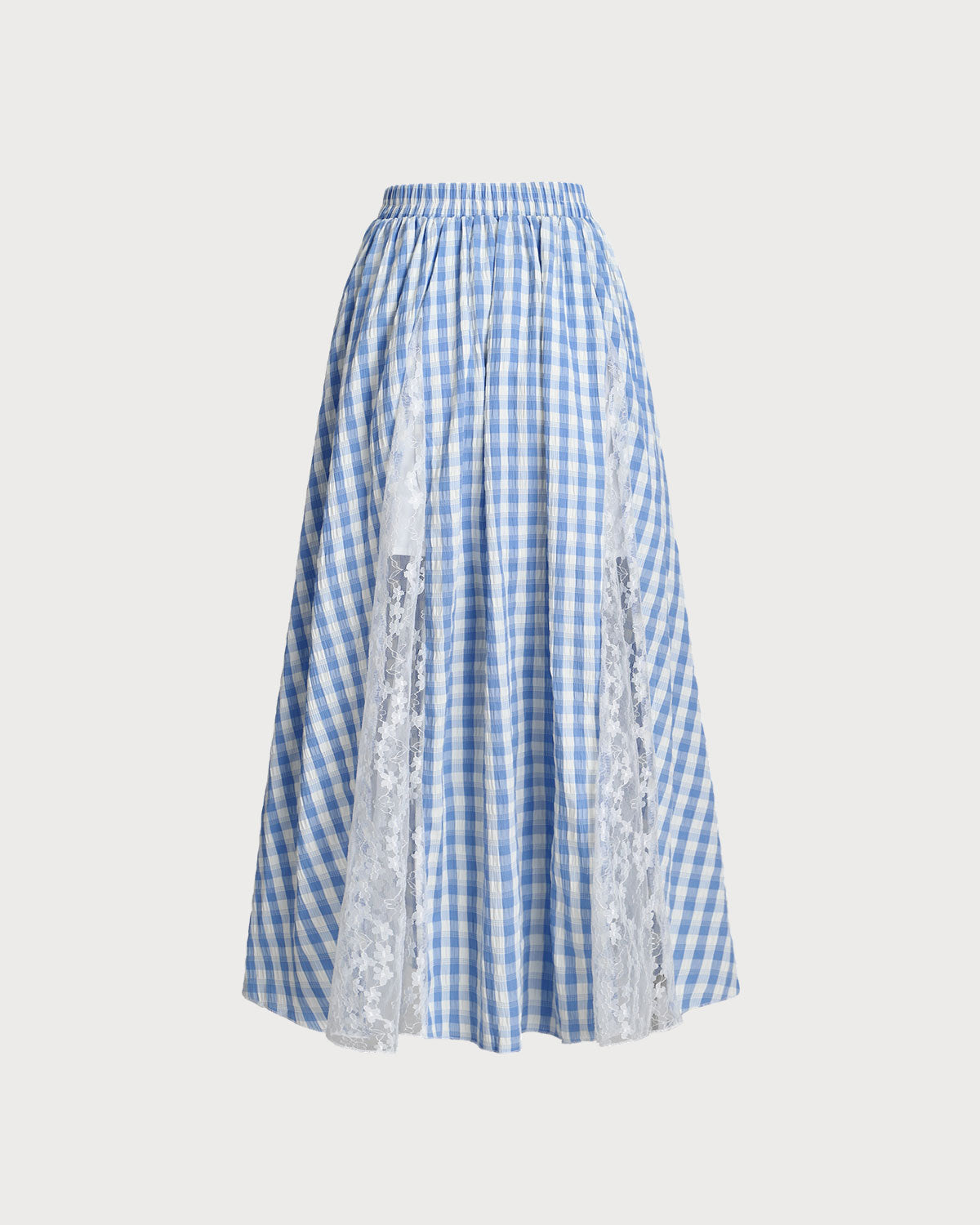Belltoile™ Mavi Ekose Beli Lastikli Midi Etek