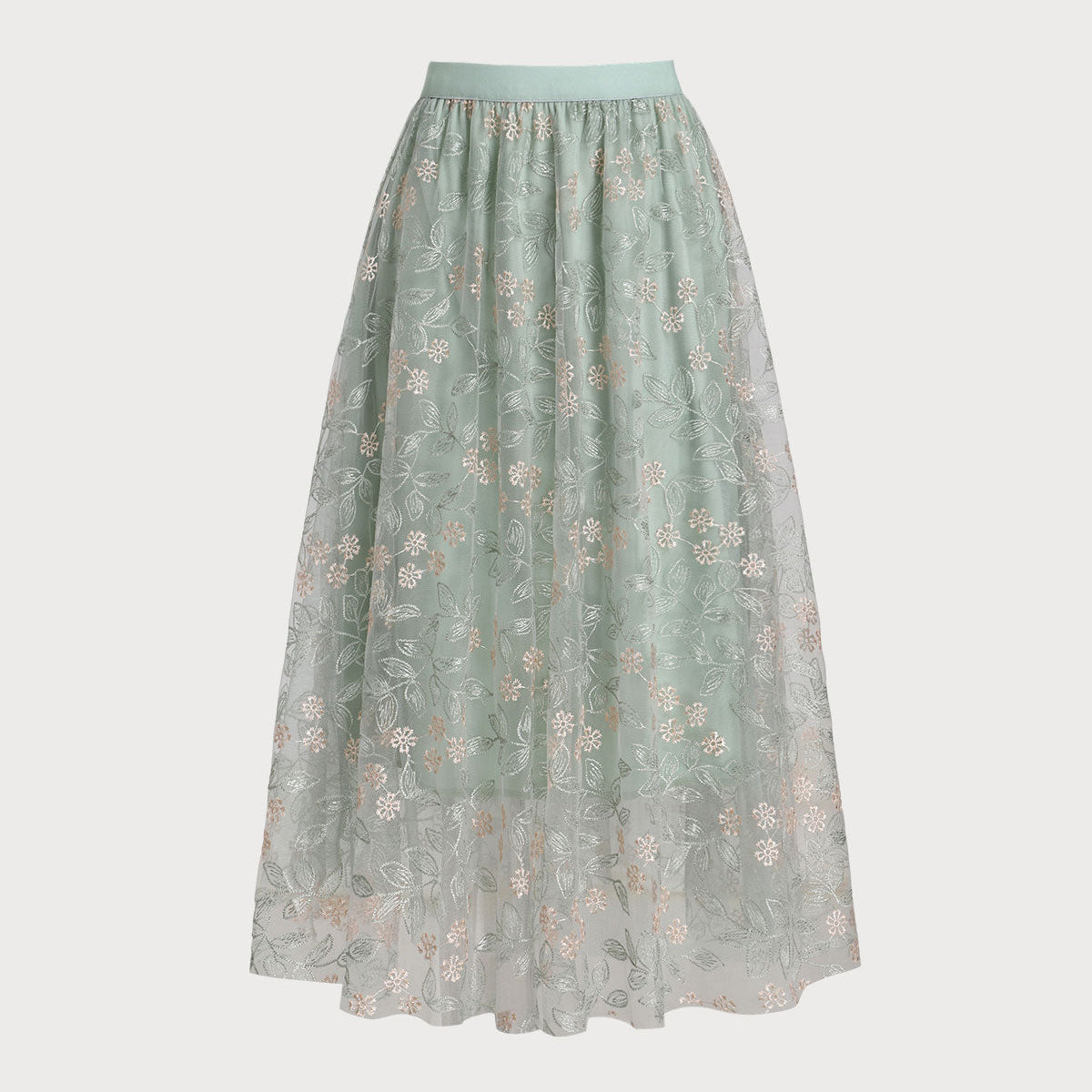 Belltoile Yeşil Beli Lastikli Midi Etek