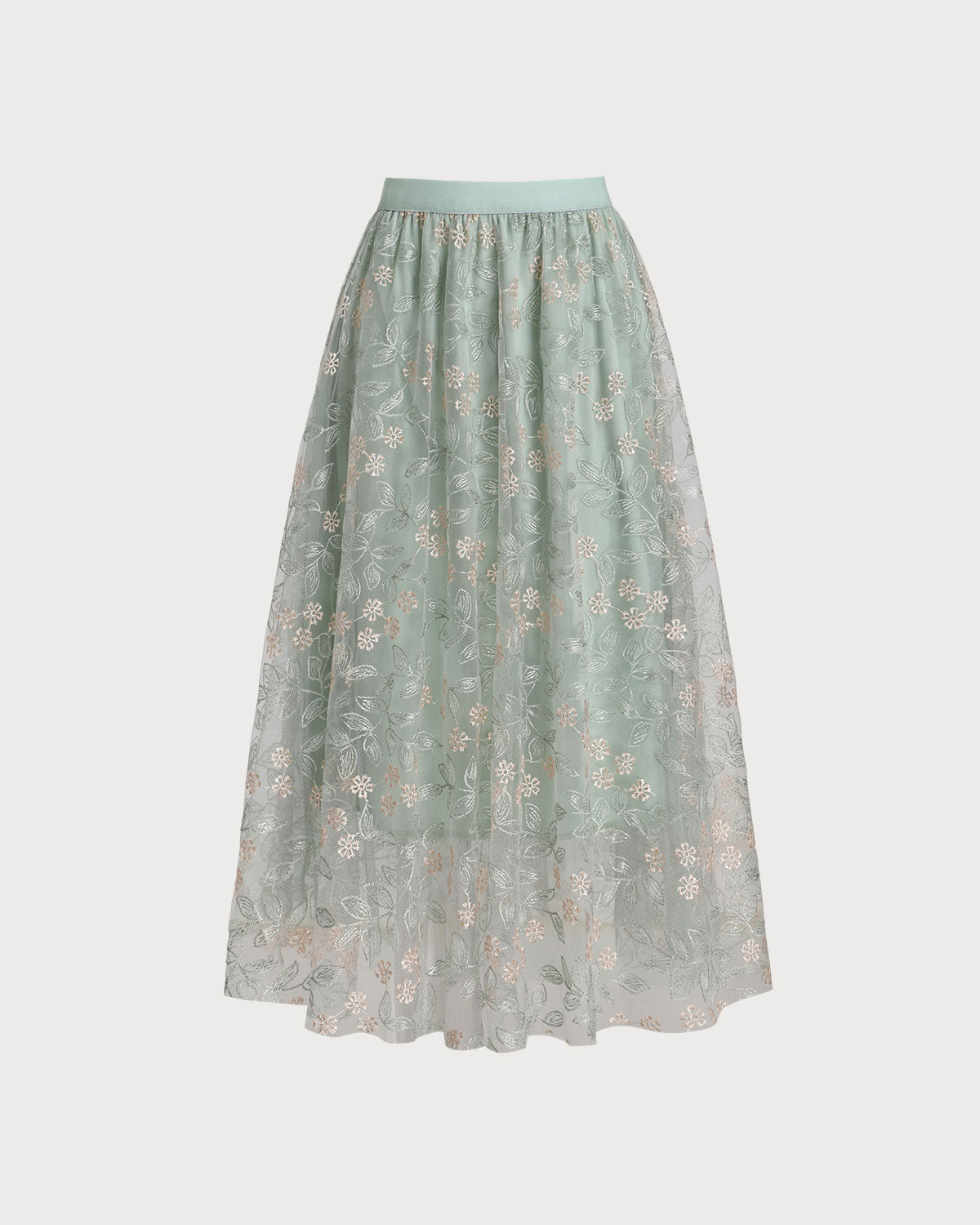 Belltoile Yeşil Beli Lastikli Midi Etek