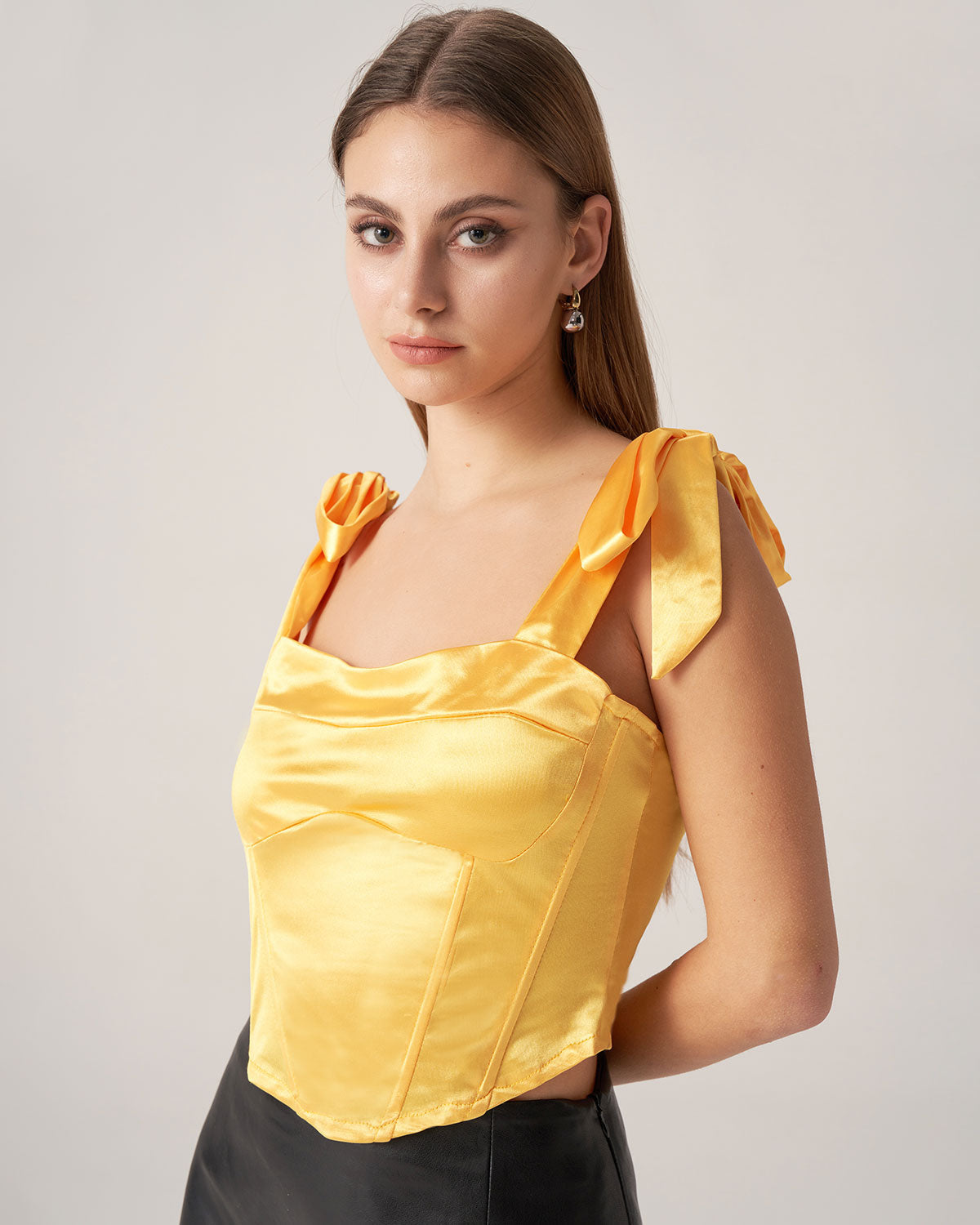 Belltoile™ Bettydress-Sarı Saten Kravat Askılı Cami Üst